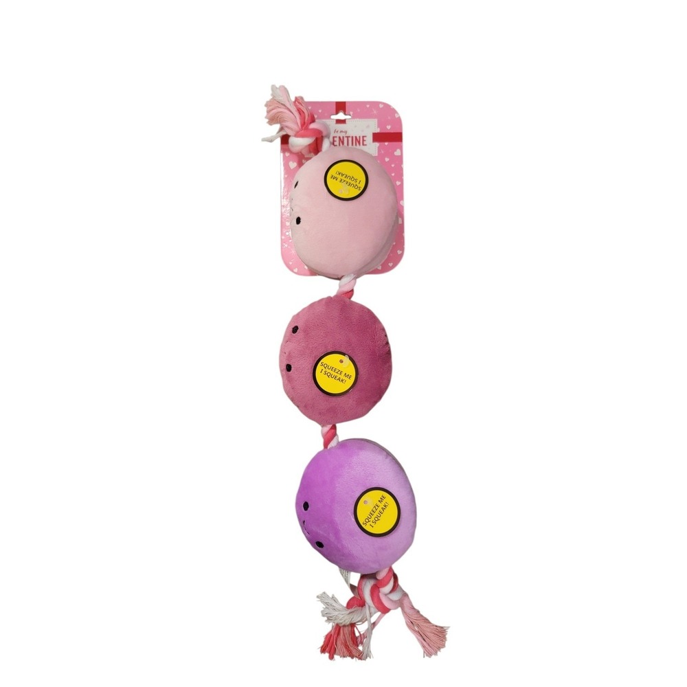 Valentine Pet Toy Squeaky Plush Balls Rope‎ Dog Macaroon Tug Rope